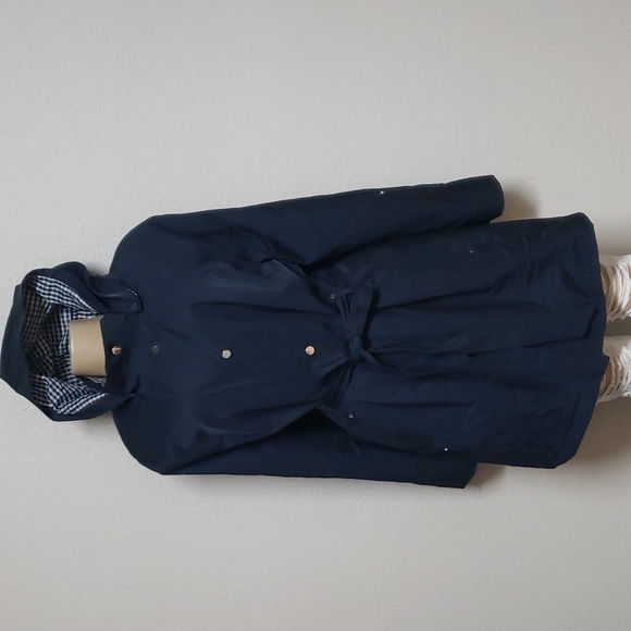 Lark & Ro, Gringham Short Trench Coat, Size M, Navy Color. - Picture 2 of 11